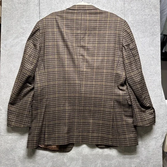 Columbo Cashmere & Mink Sport Coat‎ 46L Brown Check Plaid Blazer Arnold Brant